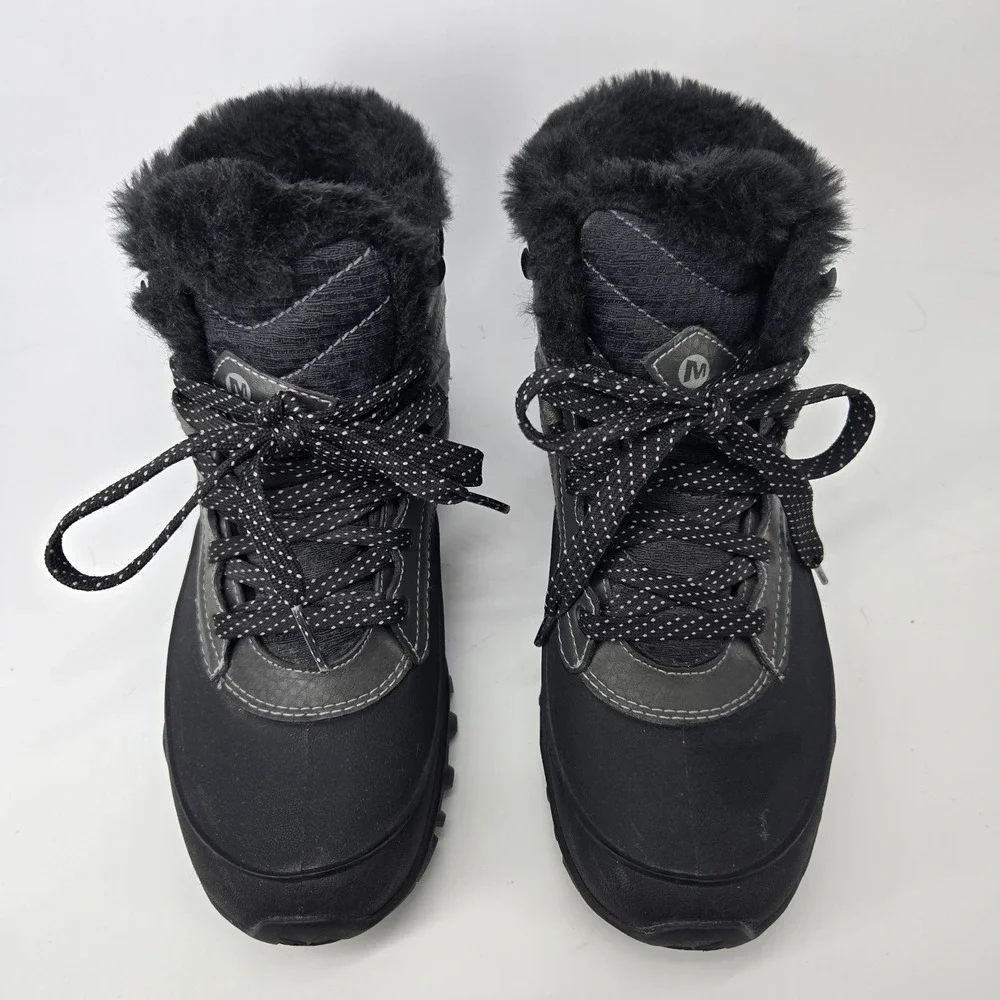 Merrell Aurora 6 Ice+ Women's 7 Black Waterproof Lace Up Mid Boots J32648 Snow